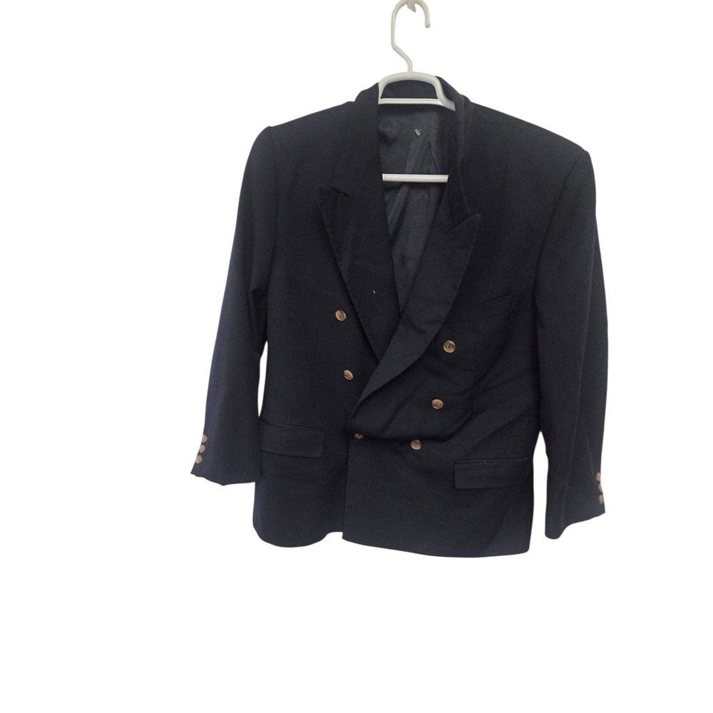 Vintage Givenchy Monsieur Black Wool Double Breasted Blazer Gold Button‎ Size 8
